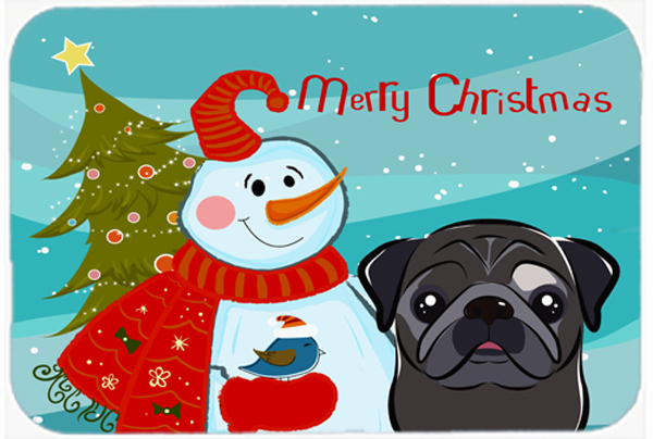 Picture of Carolines Treasures BB1883LCB Snowman With Black Pug Glass Cutting Board- Large