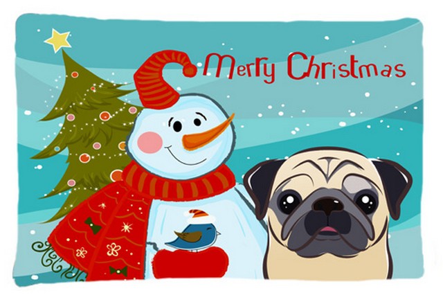 Snowman With Fawn Pug Fabric Standard Pillowcase
