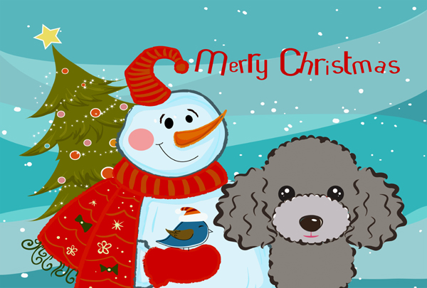 BB1879PLMT Snowman With Silver Gray Poodle Fabric Placemat
