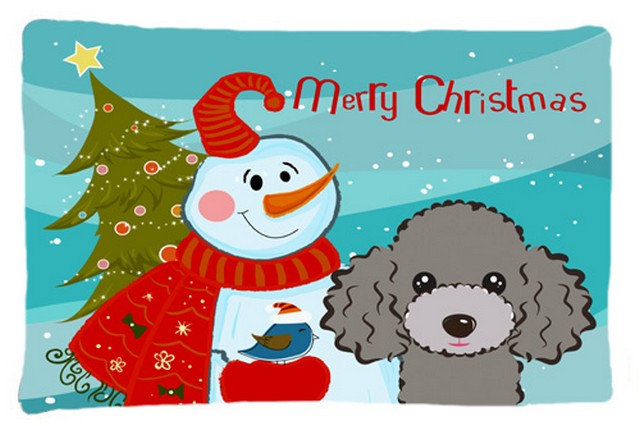 Snowman With Silver Gray Poodle Fabric Standard Pillowcase