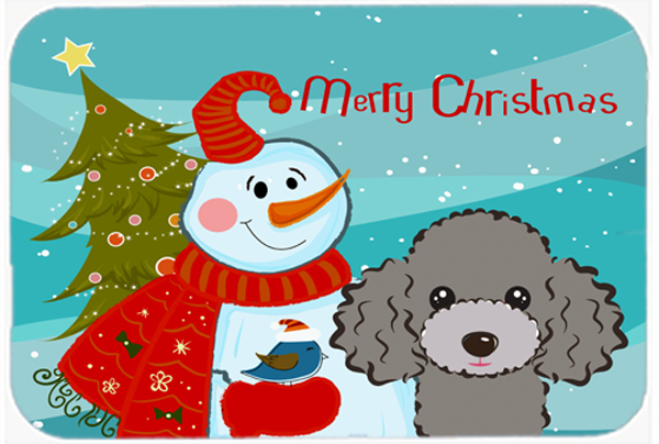BB1879MP Snowman With Silver Gray Poodle Mouse Pad- Hot Pad & Trivet