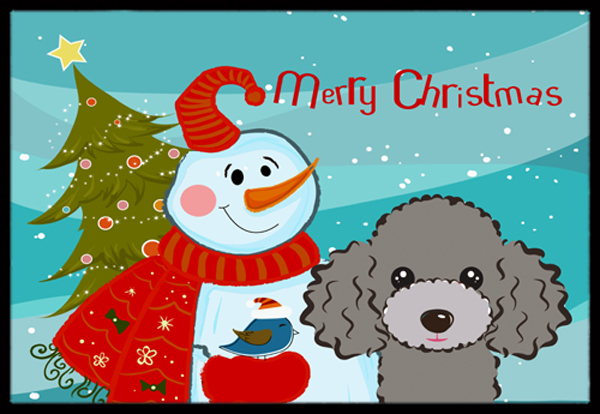 Snowman With Silver Gray Poodle Indoor & Outdoor Mat