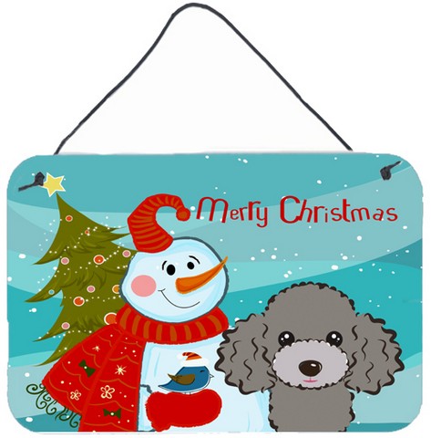 Snowman With Silver Gray Poodle Wall and Door Hanging Prints