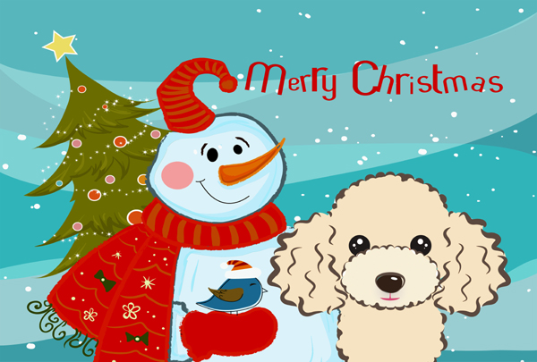 BB1878PLMT Snowman With Buff Poodle Fabric Placemat