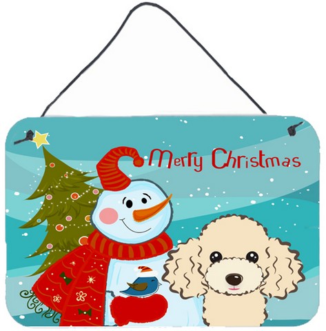 Snowman With Buff Poodle Wall and Door Hanging Prints
