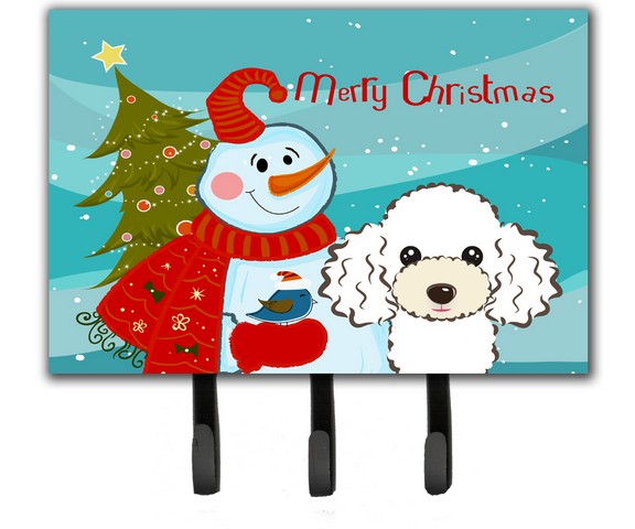 Snowman With White Poodle Leash & Key Holder