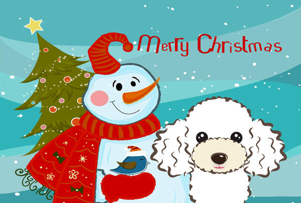 BB1877PLMT Snowman With White Poodle Fabric Placemat