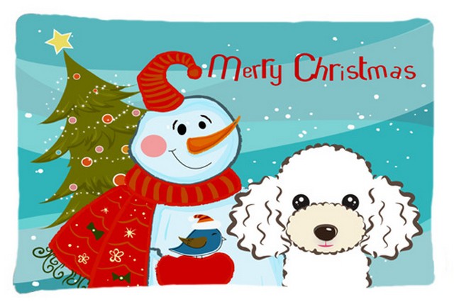 Snowman With White Poodle Fabric Standard Pillowcase