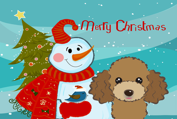 Snowman With Chocolate Brown Poodle Fabric Placemat