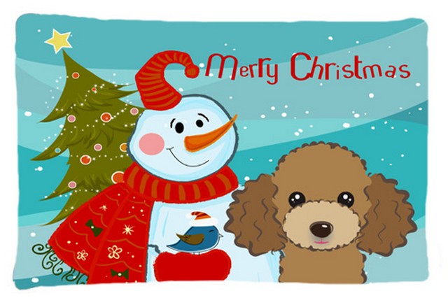 Snowman With Chocolate Brown Poodle Fabric Standard Pillowcase
