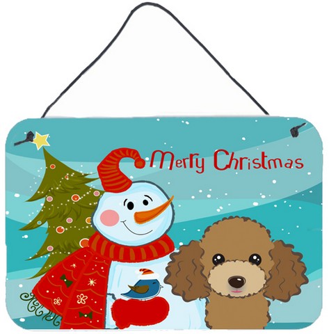 Snowman With Chocolate Brown Poodle Wall and Door Hanging Prints