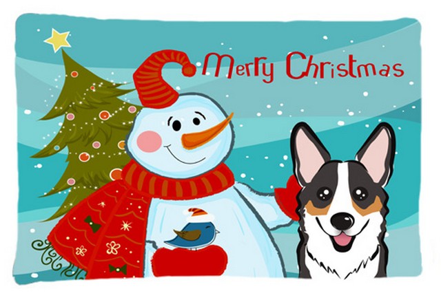 Snowman With Tricolor Corgi Fabric Standard Pillowcase