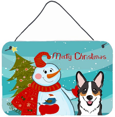 Snowman With Tricolor Corgi Wall and Door Hanging Prints