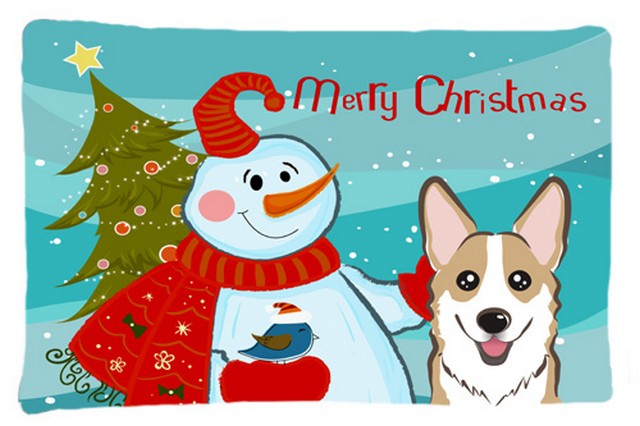 Snowman With Sable Corgi Fabric Standard Pillowcase