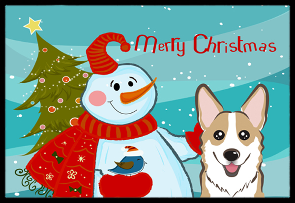 Snowman With Sable Corgi Indoor & Outdoor Mat, 24 x 36 in.