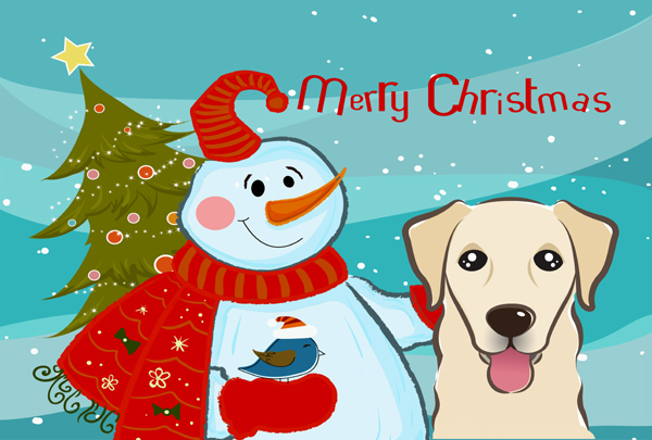 BB1872PLMT Snowman With Golden Retriever Fabric Placemat