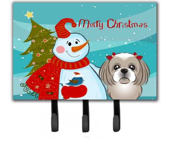 BB1870TH68 Snowman With Gray Silver Shih Tzu Leash & Key Holder