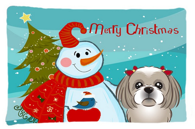 Snowman With Gray Silver Shih Tzu Fabric Standard Pillowcase
