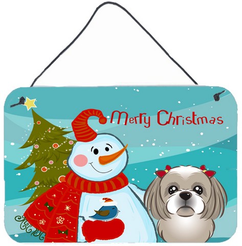 Snowman With Gray Silver Shih Tzu Wall and Door Hanging Prints