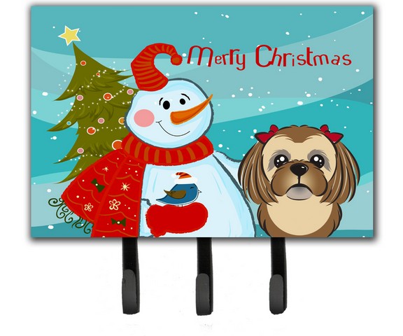 Snowman With Chocolate Brown Shih Tzu Leash & Key Holder