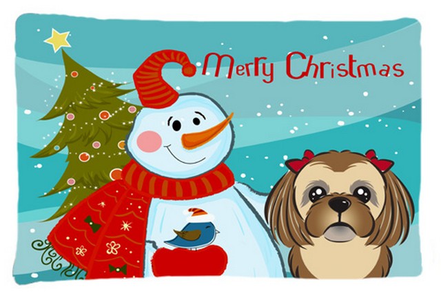Snowman With Chocolate Brown Shih Tzu Fabric Standard Pillowcase