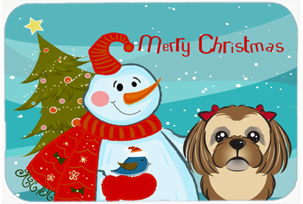 Picture of Carolines Treasures BB1869LCB Snowman With Chocolate Brown Shih Tzu Glass Cutting Board- Large