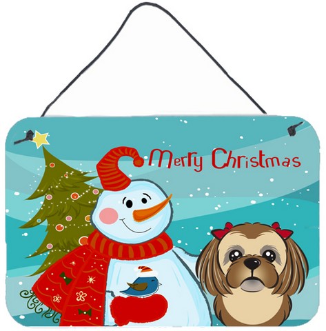 BB1869DS812 Snowman With Chocolate Brown Shih Tzu Wall and Door Hanging Prints