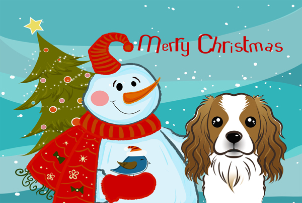 BB1844PLMT Snowman With Cavalier Spaniel Fabric Placemat