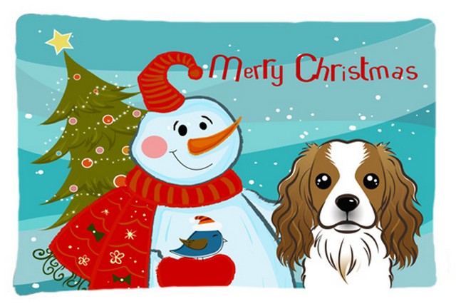 Snowman With Cavalier Spaniel Fabric Standard Pillowcase
