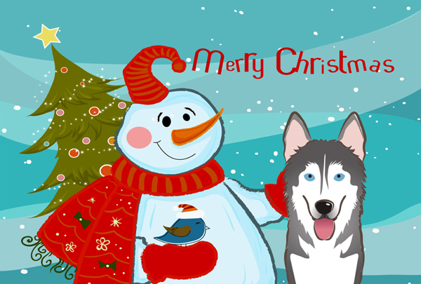 BB1838PLMT Snowman With Alaskan Malamute Fabric Placemat