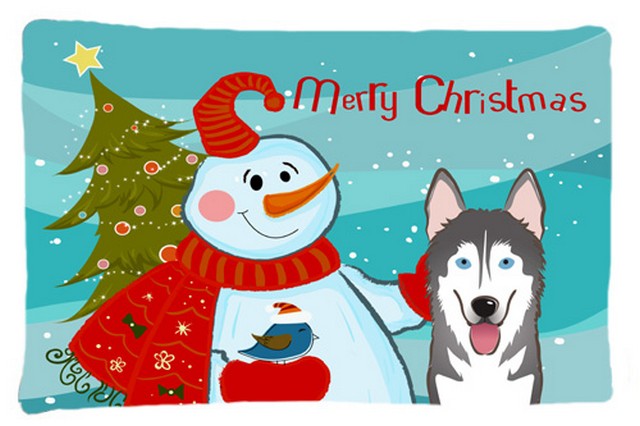 Snowman With Alaskan Malamute Fabric Standard Pillowcase