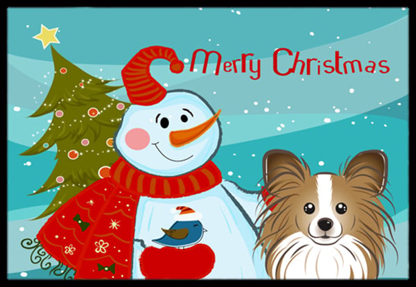 Snowman With Papillon Indoor & Outdoor Mat, 24 x 36 in.