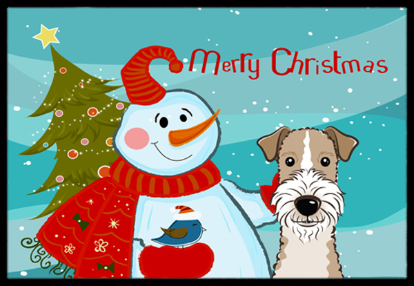 Snowman With Wire Haired Fox Terrier Indoor & Outdoor Mat- 18 x 27 in.