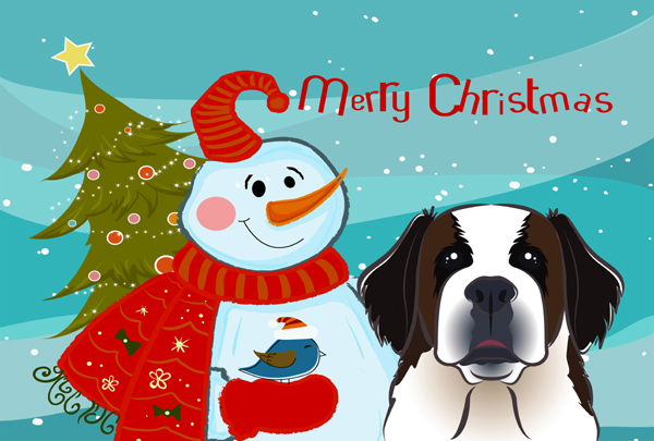 BB1866PLMT Snowman With Saint Bernard Fabric Placemat