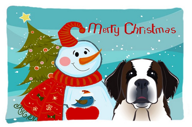 Snowman With Saint Bernard Fabric Standard Pillowcase