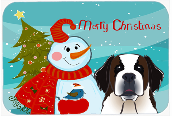 BB1866MP Snowman With Saint Bernard Mouse Pad- Hot Pad & Trivet