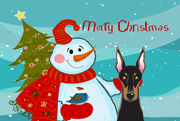 BB1865PLMT Snowman With Doberman Fabric Placemat