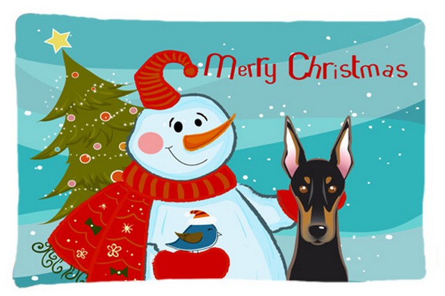 Snowman With Doberman Fabric Standard Pillowcase