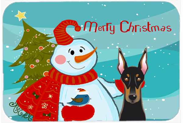 BB1865MP Snowman With Doberman Mouse Pad- Hot Pad & Trivet