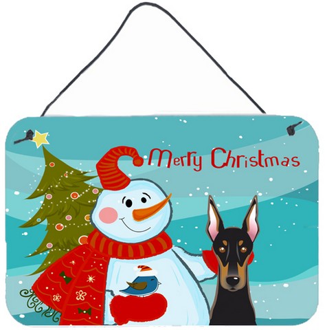 Snowman With Doberman Wall and Door Hanging Prints