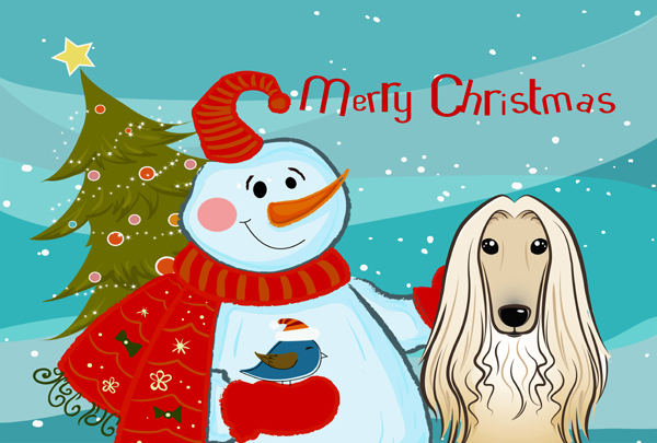 BB1864PLMT Snowman With Afghan Hound Fabric Placemat