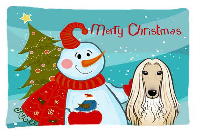 Snowman With Afghan Hound Fabric Standard Pillowcase