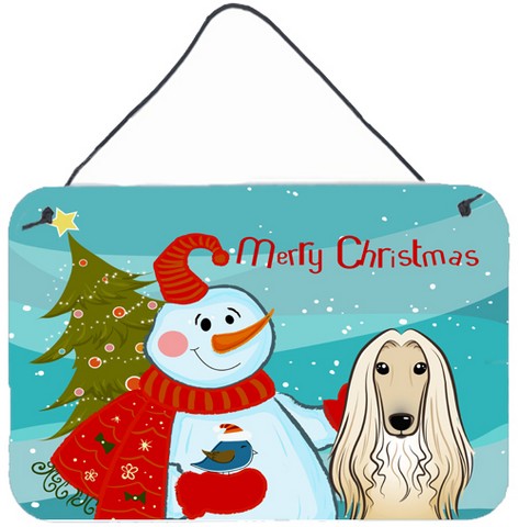Snowman With Afghan Hound Wall and Door Hanging Prints