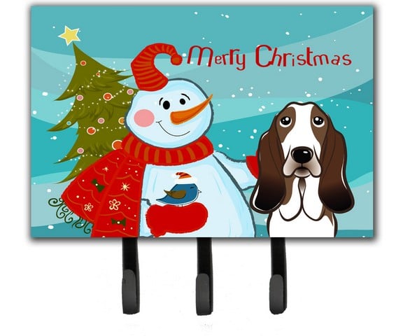 BB1863TH68 Snowman With Basset Hound Leash & Key Holder