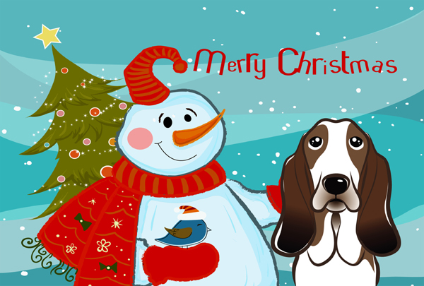 BB1863PLMT Snowman With Basset Hound Fabric Placemat
