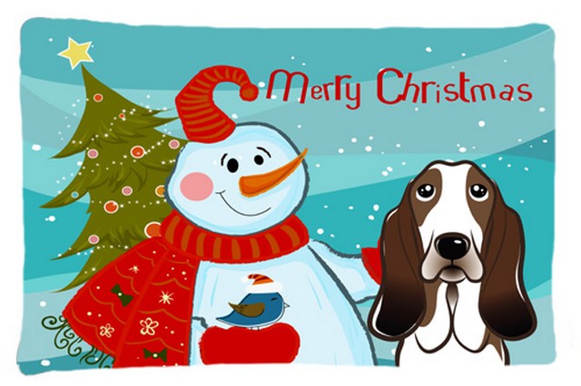 Snowman With Basset Hound Fabric Standard Pillowcase