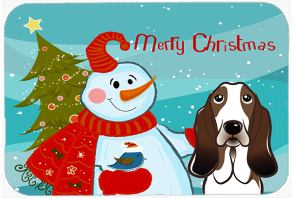 Picture of Carolines Treasures BB1863LCB Snowman With Basset Hound Glass Cutting Board- Large