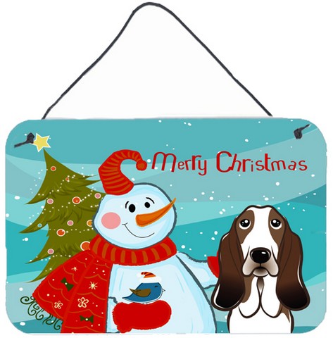 Snowman With Basset Hound Wall and Door Hanging Prints