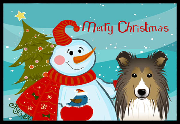 Snowman With Sheltie Indoor & Outdoor Mat, 24 x 36 in.