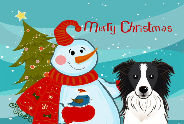 BB1861PLMT Snowman With Border Collie Fabric Placemat